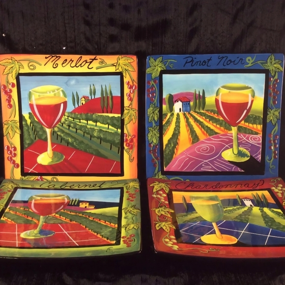 Naylor Designs Decorative Hanging Wall Plates Wine Vineyard Set Of 4 Vibrant Hue - Picture 1 of 5